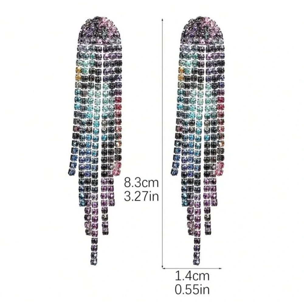 Multi-Color Rhinestone Tassel Earrings - Picture 4 of 4